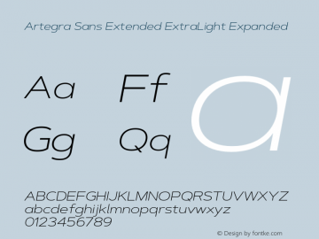 ArtegraSansExtended-ExtLt Version 1.00;com.myfonts.easy.artegra.artegra-sans.extend-extralight-italic.wfkit2.version.4Kr3 Font Sample