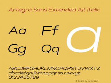 ArtegraSansExtendedAlt-Italic Version 1.00;com.myfonts.easy.artegra.artegra-sans.alt-extend-regular-italic.wfkit2.version.4KrL Font Sample