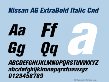 NissanAG-ExtraBoldItalicCnd Version 001.001; t1 to otf conv Font Sample