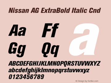 NissanAG-ExtraBoldItalicCnd Version 001.001; t1 to otf conv Font Sample