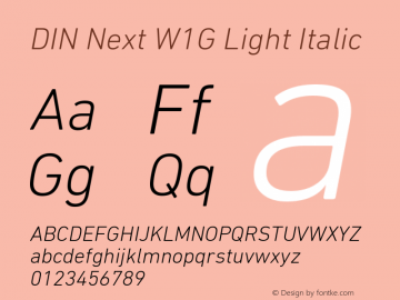 DINNextW1G-LightItalic Version 1.00;com.myfonts.linotype.din-next.w1g-light-italic.wfkit2.3KkC图片样张
