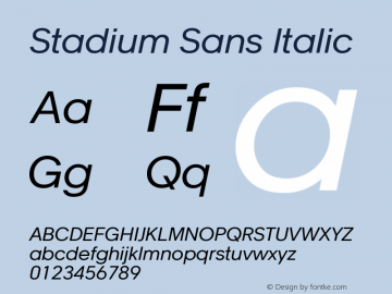 StadiumSans-Italic Version 1.000;PS 001.000;hotconv 1.0.49;makeotf.lib2.0.14853 Font Sample
