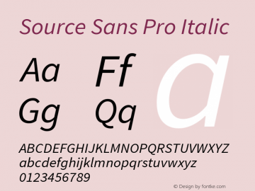 Source Sans Pro Italic Version 1.050;PS Version 1.000;hotconv 1.0.70;makeotf.lib2.5.5900 Font Sample