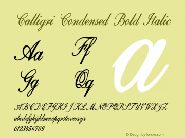 Calligri-CondensedBoldItalic Version 1.500 Font Sample