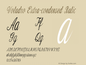 Voladro-ExtracondensedItalic Version 1.000 Font Sample