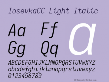 IosevkaCC Light Italic 1.12.4; ttfautohint (v1.6) Font Sample