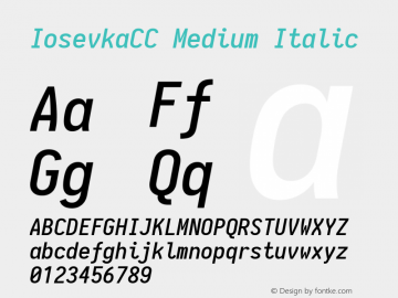IosevkaCC Medium Italic 1.12.4; ttfautohint (v1.6) Font Sample