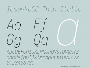 IosevkaCC Thin Italic 1.12.4; ttfautohint (v1.6) Font Sample