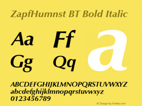 ZapfHumnst BT Bold Italic Version 2.001 mfgpctt 4.4 Font Sample
