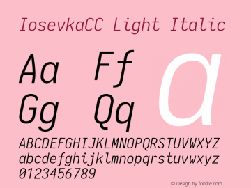 IosevkaCC Light Italic 1.12.4; ttfautohint (v1.6) Font Sample