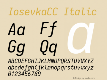 IosevkaCC Italic 1.12.4; ttfautohint (v1.6) Font Sample