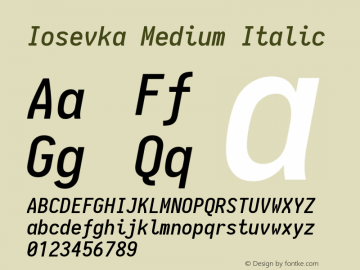 Iosevka Medium Italic 1.12.4; ttfautohint (v1.6)图片样张