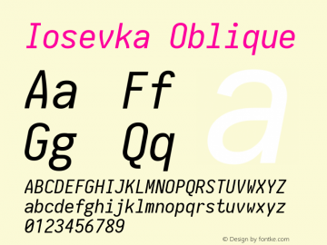 Iosevka Oblique 1.12.4; ttfautohint (v1.6)图片样张