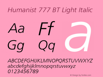 Humanist 777 Light Italic BT spoyal2tt v1.34图片样张