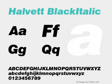 Halvett BlackItalic Altsys Fontographer 4.0.4ß6 12/18/96 Font Sample