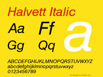Halvett Italic Altsys Fontographer 4.0.4ß6 12/18/96 Font Sample