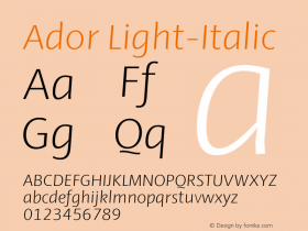 Ador Light-Italic Version 1.001;PS 001.001;hotconv 1.0.88;makeotf.lib2.5.64775图片样张