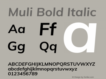 Muli Bold Italic Version 2.000 Font Sample