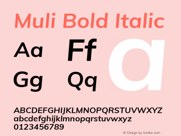 Muli Bold Italic Version 2.000 Font Sample