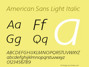 AmericanSans-LightItalic Version 001.002 Font Sample