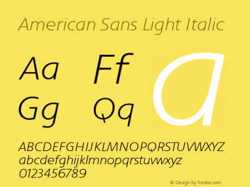 AmericanSans-LightItalic Version 001.002 Font Sample