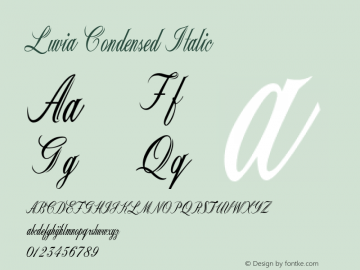 Luvia-CondensedItalic Version 1.000 Font Sample