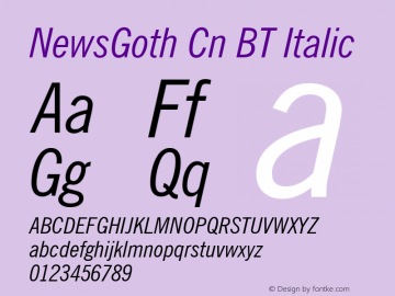 NewsGoth Cn BT Italic mfgpctt-v4.4 Dec 14 1998图片样张