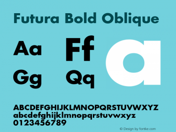 Futura Bold Oblique Version 001.003 Font Sample