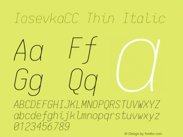 IosevkaCC Thin Italic 1.12.5; ttfautohint (v1.6) Font Sample
