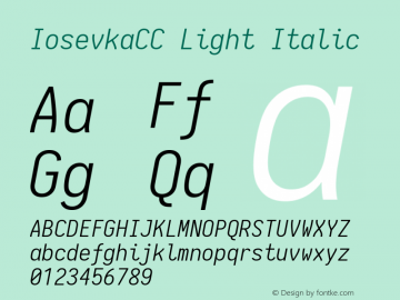 IosevkaCC Light Italic 1.12.5; ttfautohint (v1.6) Font Sample