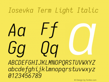 Iosevka Term Light Italic 1.12.5; ttfautohint (v1.6)图片样张