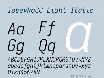 IosevkaCC Light Italic 1.12.5; ttfautohint (v1.6) Font Sample