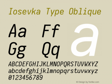 Iosevka Type Oblique 1.12.5; ttfautohint (v1.6)图片样张