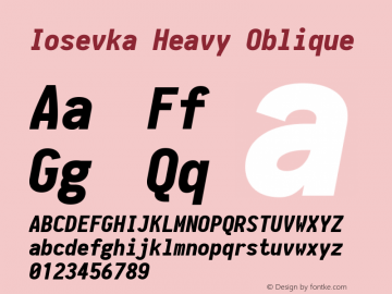 Iosevka Heavy Oblique 1.12.5; ttfautohint (v1.6) Font Sample
