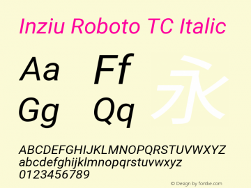 Inziu Roboto TC Italic Version 1.12.5 Font Sample