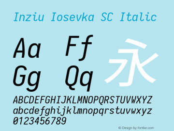 Inziu Iosevka SC Italic Version 1.12.5 Font Sample