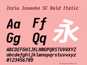 Inziu Iosevka SC Bold Italic Version 1.12.5 Font Sample
