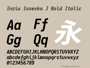 Inziu Iosevka J Bold Italic Version 1.12.5 Font Sample