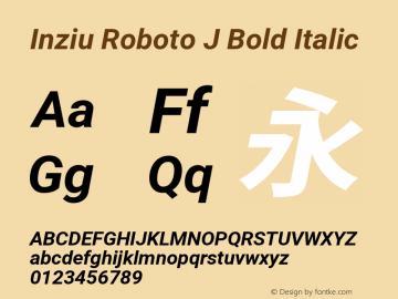 Inziu Roboto J Bold Italic Version 1.12.5图片样张