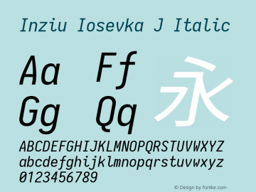 Inziu Iosevka J Italic Version 1.12.5 Font Sample