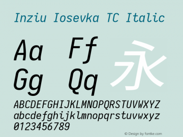 Inziu Iosevka TC Italic Version 1.12.5 Font Sample