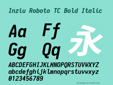 Inziu Roboto TC Bold Italic Version 1.12.5 Font Sample