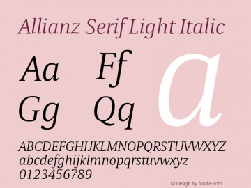 Allianz Serif Light Italic Version 1.20 Font Sample