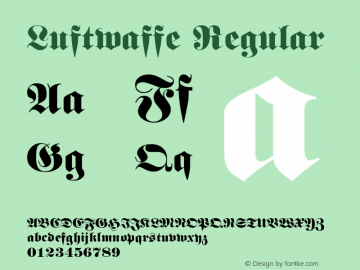 Luftwaffe Regular Accurate Research Professional Fonts, Copyright (c)1995图片样张
