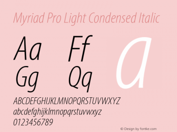 MyriadPro-LightCondIt Version 2.103;PS 2.000;hotconv 1.0.68;makeotf.lib2.5.35818图片样张