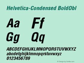 Helvetica Condensed BoldObl  Font Sample
