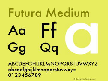 Futura Medium Version 1.05 Font Sample