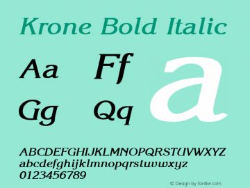 Krone Bold Italic Accurate Research Professional Fonts, Copyright (c)1995 Font Sample