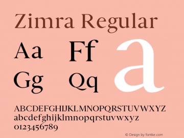 Zimra Regular Version 1.0 Font Sample