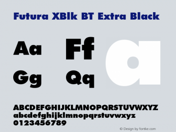 Futura XBlk BT Extra Black mfgpctt-v4.4 Jan 1 1999 Font Sample
